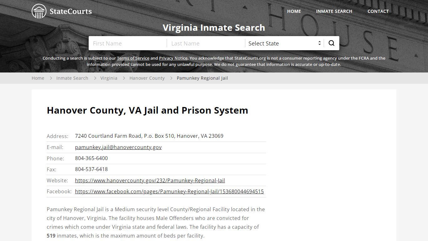 Pamunkey Regional Jail Inmate Records Search, Virginia ...